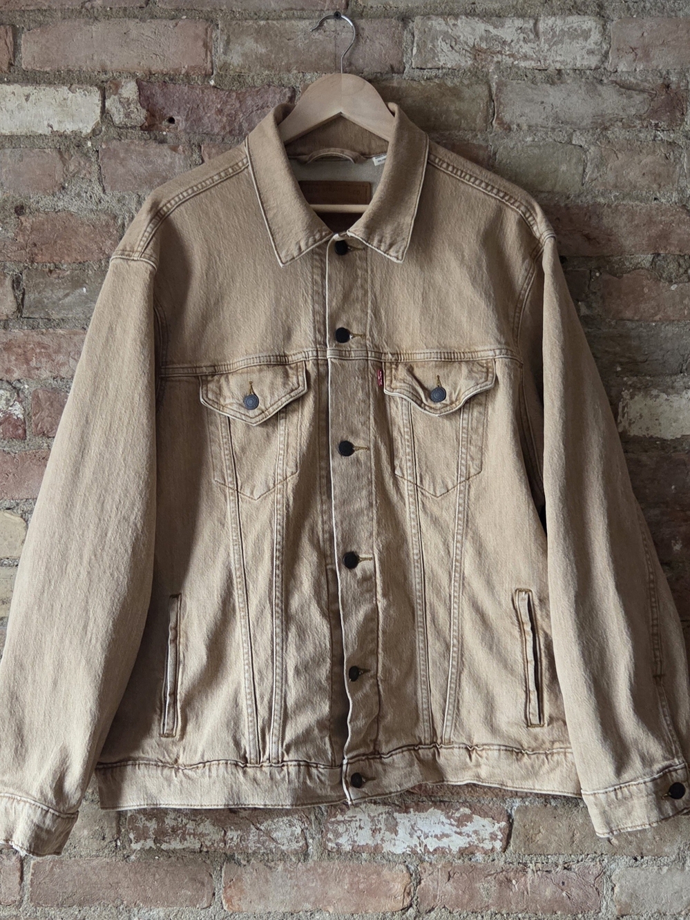 Levis Big E Men Tan Denim Trucker Jacket Classic Ranch Workwear Style Size XXL